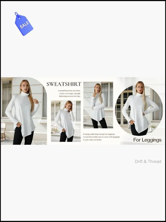 Long Sleeve Tunic Top Mock Neck Flowy Fit for Leggings - Picture 6 of 7